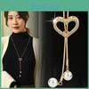 Love Heart Pearl Tassel Long Necklace With Crystals For Women Autumn Winter Fashion Accessory
