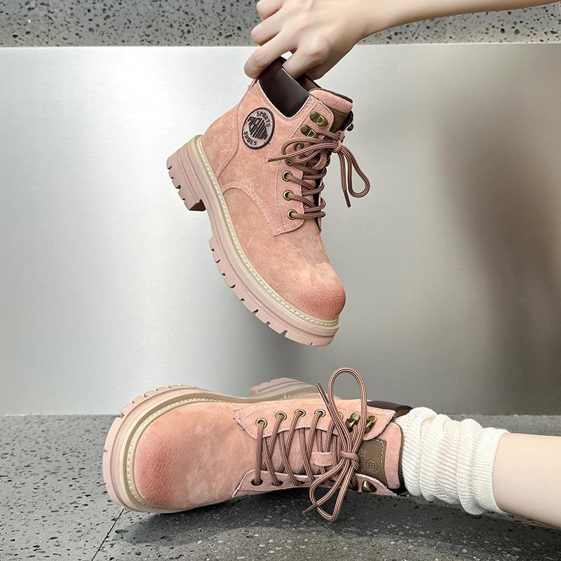 Thick-soled heightening Martin boots women's spring new retro British casual short boots outdoor sports rhubarb boots