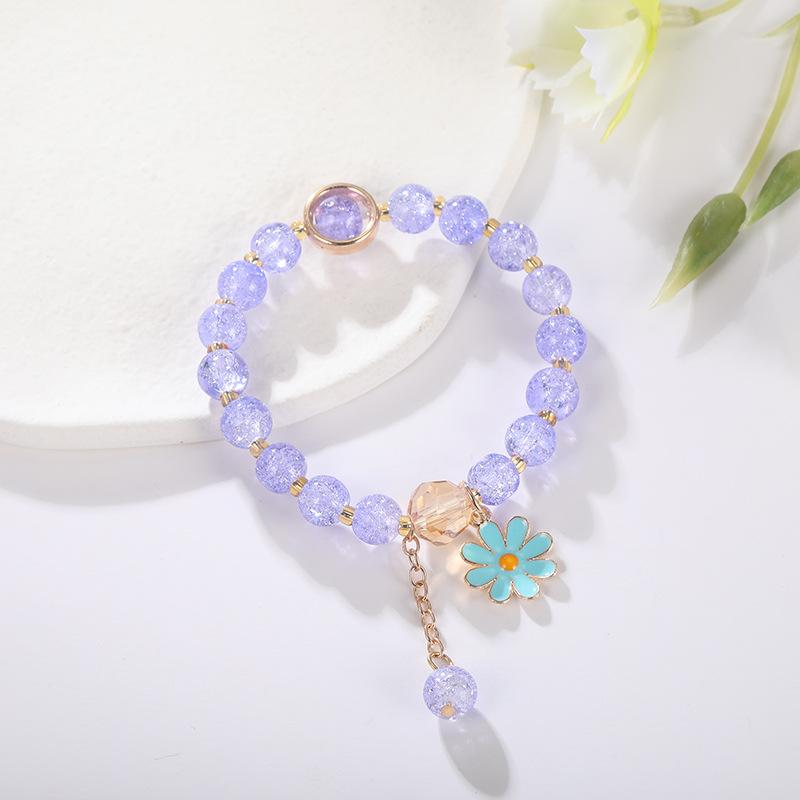 Exquisite Daisy Flower Bracelets Solid Color Beaded Elastic Rope Wristband Women Girls Jewelry Gifts