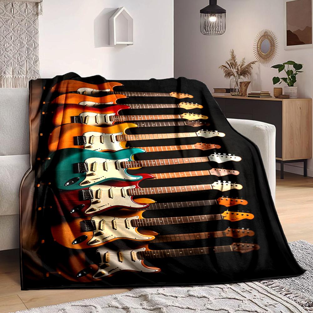 1Pc Guitar Collection Showcase Blanket Soft And Comfortable Casual Warm Camping Travel Christmas Halloween Xmas Gift M928493