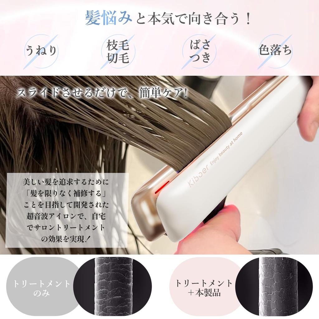 Kiboer Ultrasonic Treatment Hair Hair Hair Quality Deep Treatment Shiny 1MHz Far LED Hair Hair Damage Visible Battery IPX6 Professional Hair Day White
