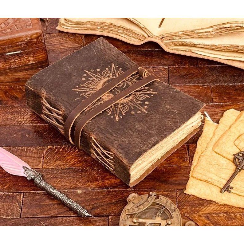 Sun and moon leather journal antique handmade vintage journal grimoire journal