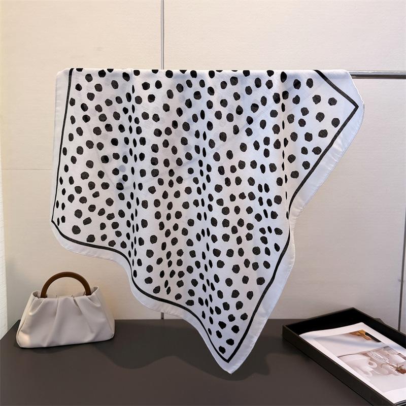 Geometric Polka Dot Herringbone Pattern Cotton Linen Small Square Scarf Silk Imitating Velvet Headscarf Shawl Sunscreen Women