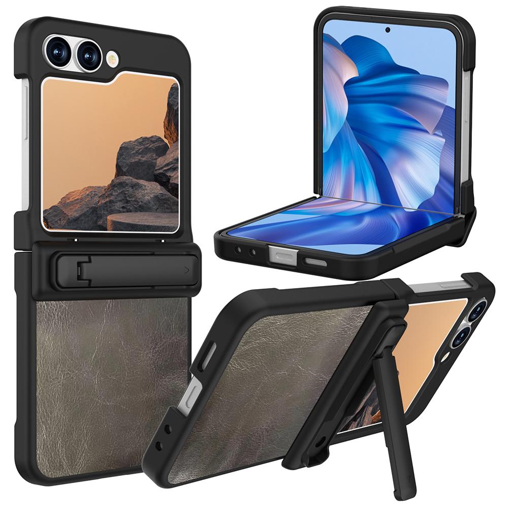 

GW181 For Samsung Galaxy Z Flip7 FE 5G/Z Flip6 5G Case Crazy Horse Texture PU+PC Phone Cover with Kickstand Dark Grey