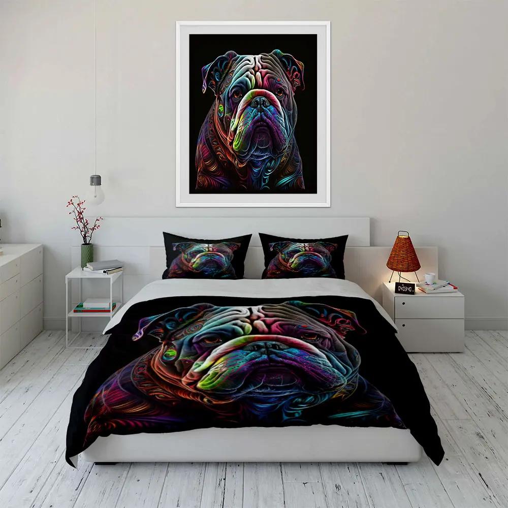 "Colorful Bulldog Art Set" Multiple Sizes Kid's and Adults' Bedroom Exquisite 3PC Bedding Set Gift