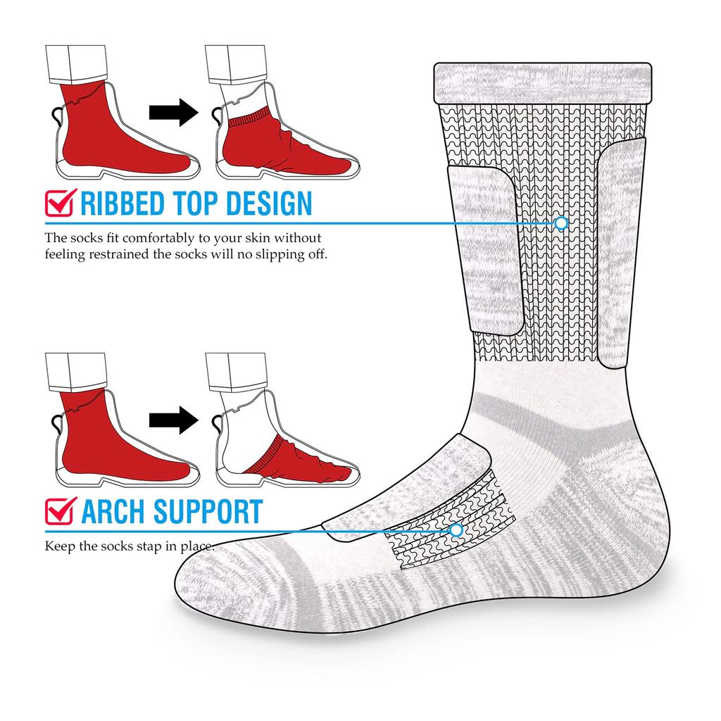 YUEDGE Athletic Thick and Work Socks for Outdoor Crew Premium Sizes Set Women's Socks, Durable, Cushioned, Hiking, Activities, Trekking, Length,