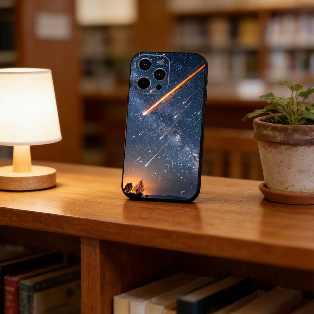 Meteors in the Night Sky Phone Case For iPhone 17, 16,15,14,13,12,11 Plus,Pro Max, Others Soft Black Cover