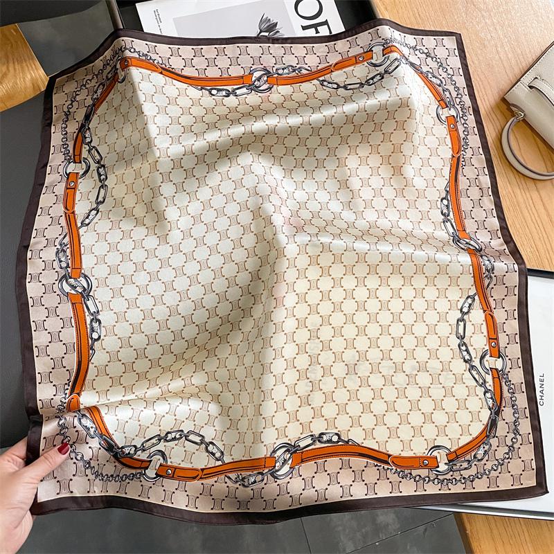 Lenço Quadrado de Cetim de Seda 100% Puro Alta Qualidade para Mulheres Estampado Bolsa de Mão Pulseiras de Pulso Xale Feminino Lenço de Pescoço Foulard