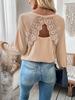 New Ladies Back Patchwork Lace Trim Hollow Inserted Shoulder Sleeve Long Sleeve T-Shirt Top for Women