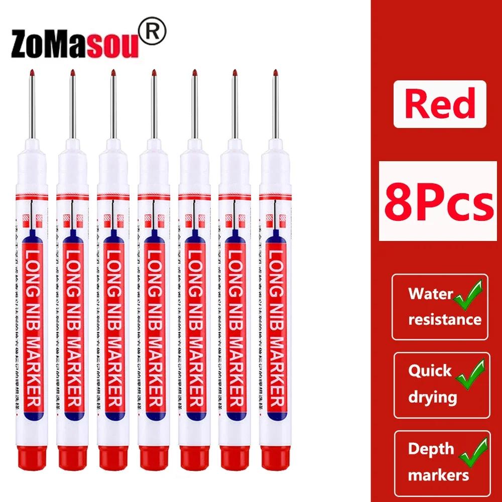 1/8/40/80Pcs Long Head Markers Pen Multi-purpose for Woodworking Tile Decoration Deep Hole Marker Pens Red/Black/Blue/Green Ink
