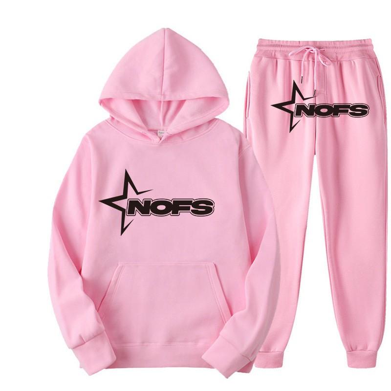 Y2K Print Hooded Fleece-Lined Unisex Sweatshirt Set Streetwear Casual Long Sleeve Tracksuit