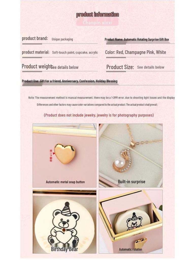 Little Bear Magic Rotating Necklace Gift Box with Flip Ring Surprise