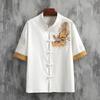 Men's Summer Embroidered Dragon Cotton Linen Shirt - Zen Style Tang Suit