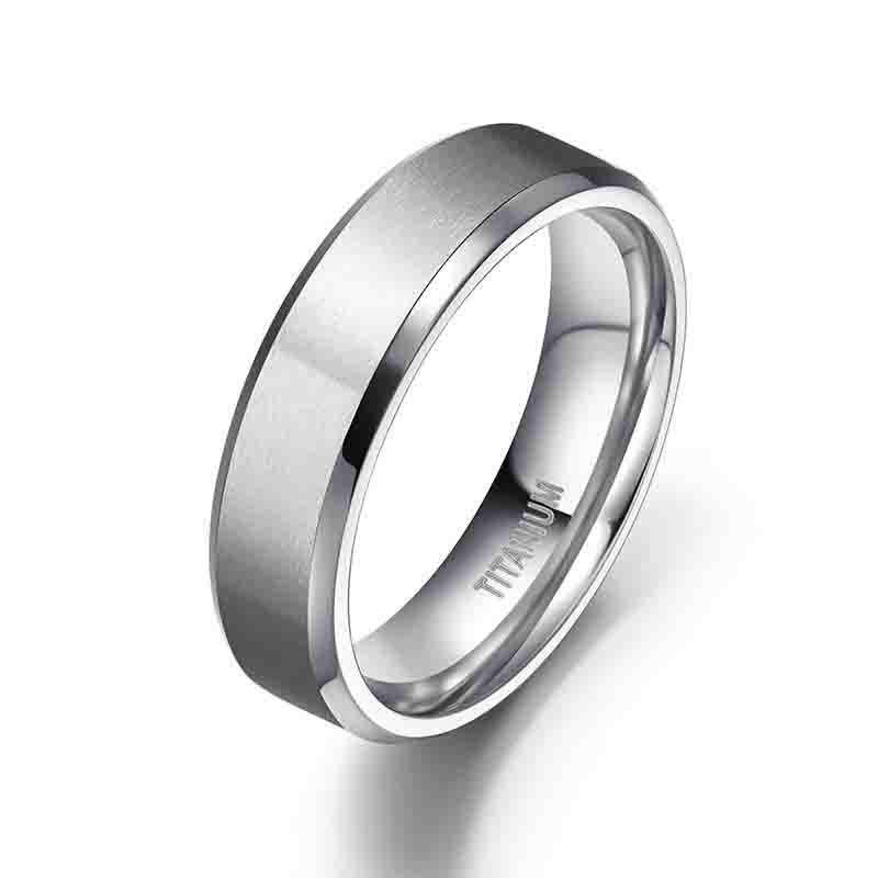 

OULAN Classic Unisex Brushed Titanium Ring, Beveled Edge, 4/6/8/10mm, Silver. In Stock. US 7.5