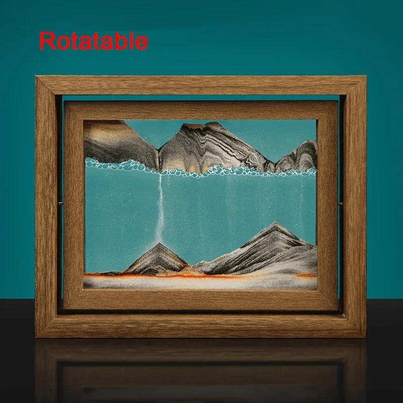 Sandscape Hareketli Kum Sanatı Resmi Hızlı Kum Derin Deniz 3D Kum Saati Kare Ahşap Çerçeve Akan Kum Boyama Ev Dekorasyonu Hediyeler