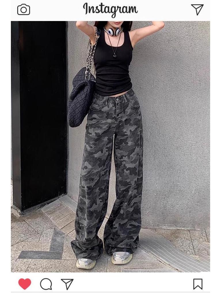 Pantalones Cargo Retro Camuflaje de Talla Grande para Mujer - Sueltos, Largos hasta el Suelo, Llegada Verano 2025