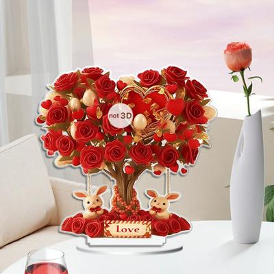 Acrylique Jour de la Rose Rose Fleur Centre de Table Arbre Ornement 2D Saint-Valentin pour Salon TV Mariage