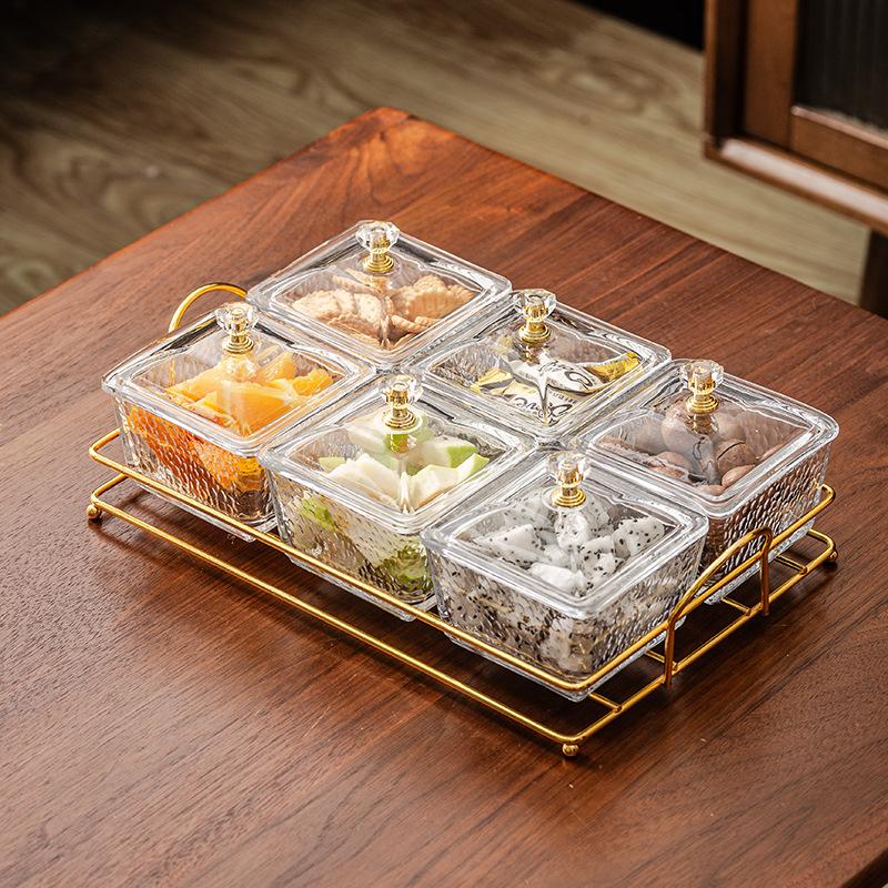 Skleněná Dělící Mísa na Ovoce Komerční Servírovací Mísa na Svačinu Talíř na Ovoce a Svačinu Elegantní Servírovací Podnos Ideální pro Večírky Bufety nebo Restaurace