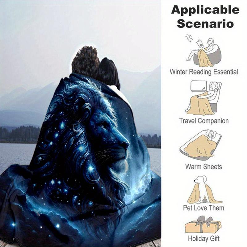 1pc Starry Sky Majesty Lion Blanket  Soft Throw for Home Decor, Living Room, Travel, Camping, Car Blankets, Beach