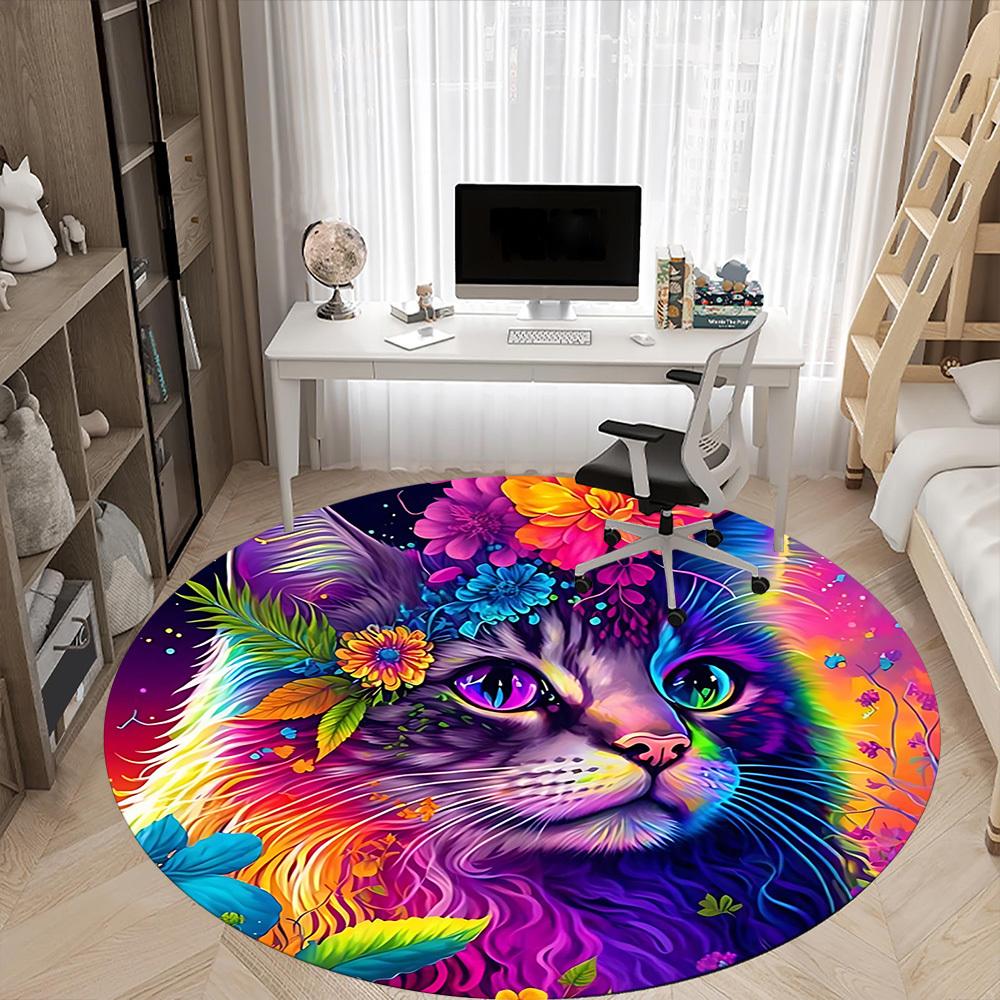 1 Stück bunter Katzenstuhl Teppich für Büro, Innenbereich rutschfester waschbarer Polyesterfaser Teppich, Matte für Büro, maschinenwaschbar