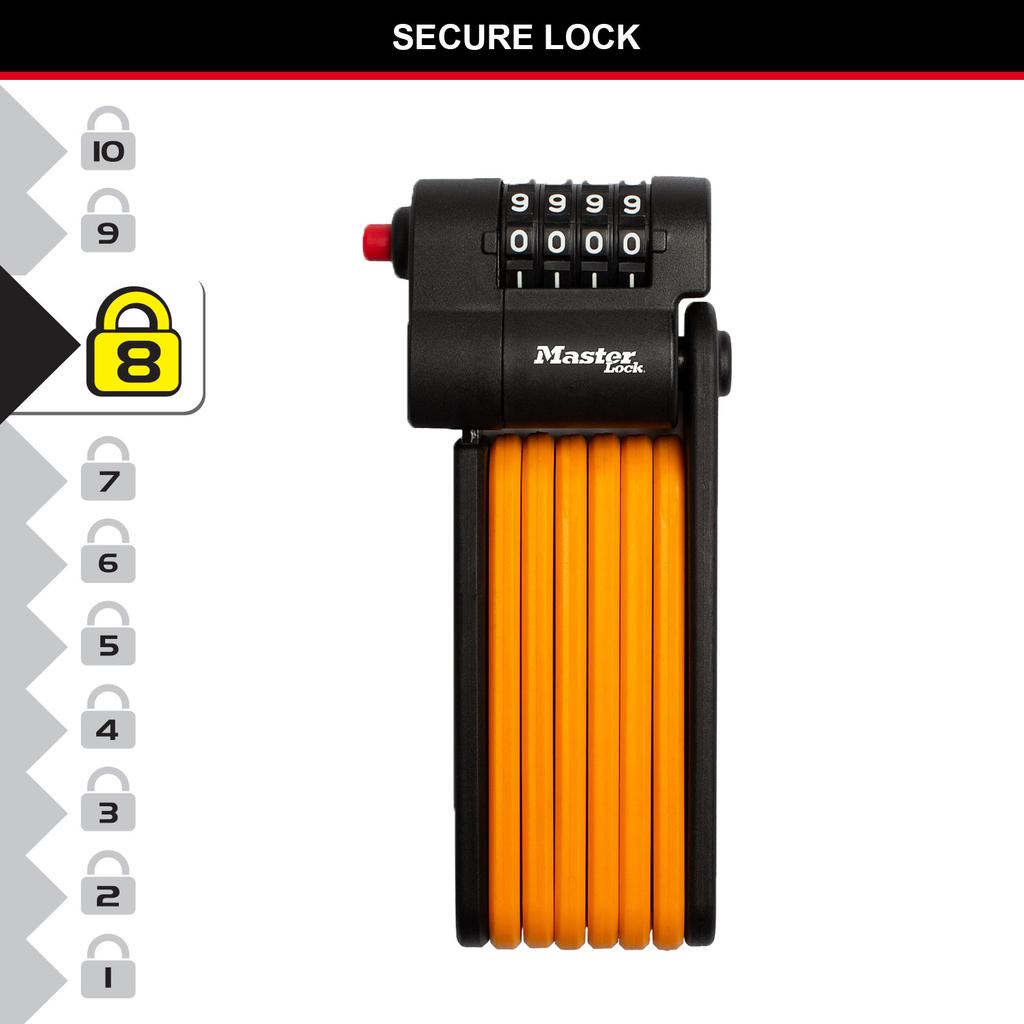 Master Lock Folding Bike Lock, Combination, 80 cm x 4mm, Carrier Bracket