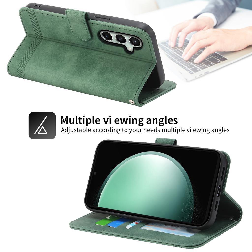 DIERFENG DF-03 For Samsung Galaxy S25 FE Case Lines Imprint Wallet Leather Phone Cover with Wrist Strap