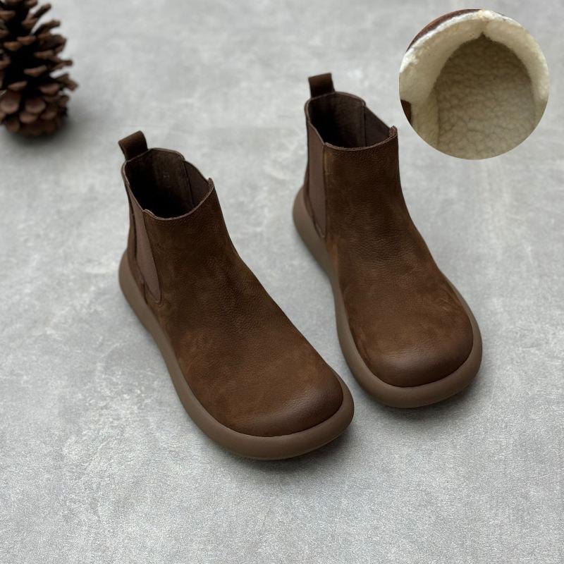 Women's Boots Female Mother Genuine Leather Shoes Platform Ankle Boots Chelsea Boots Autumn Winter Warm Plush Fur Ladies Shoes