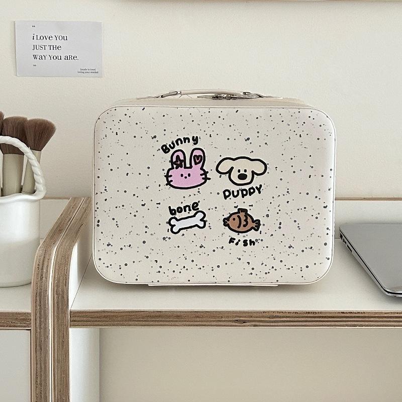 Cute Printed Cosmetic Case Large Capacity Skin Care Product Storage Suitcase with Mirror Cosmetic Bag