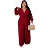 Übergröße Damenmode Temperament Lockerer Jumpsuit mit geradem Bein und einfarbigem Gürtel