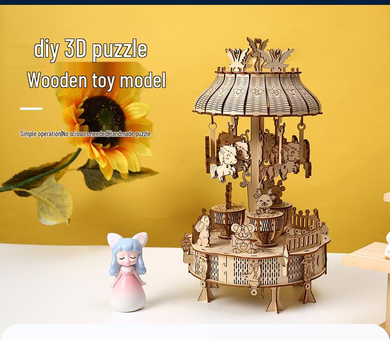 Handmade Wooden Carousel Jigsaw Puzzle Toy – Educational Ornament for Children