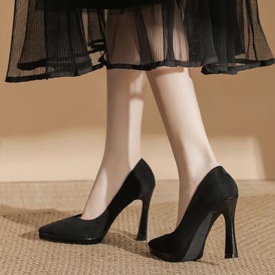 -1 Sexy Zebra Pattern Suede High Heels Pointed Thin Heel Waterproof Table Super High Heels Are Not Tired