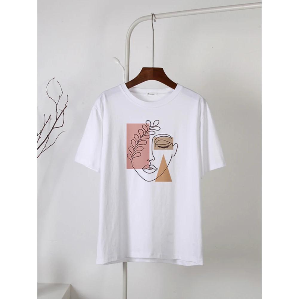

Hirsionsan Aesthetic Character Printed T Shirt Women Vintage Soft Summer Basic Loose Tees Ins Casual Tops S
