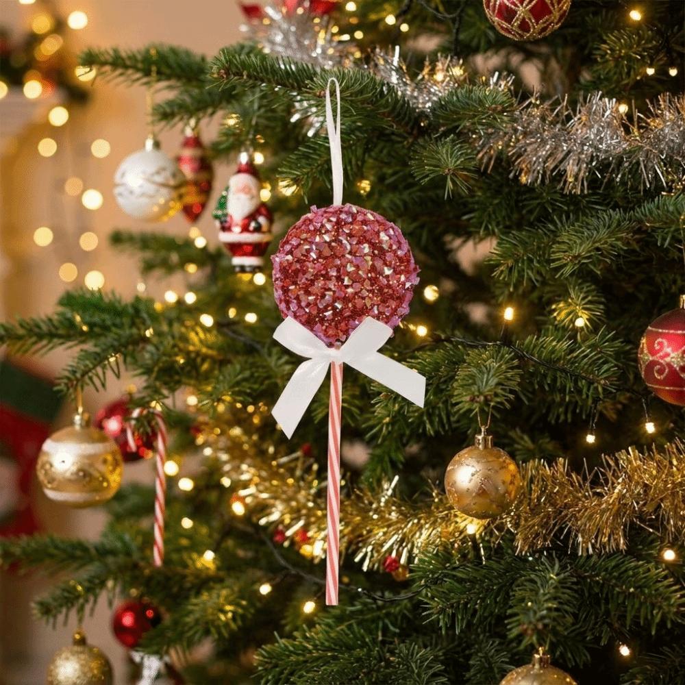 4PCS Sequins Bow Christmas Balls Pendants Foam Ball Fake Lollipop Xmas Decorations Wedding Party