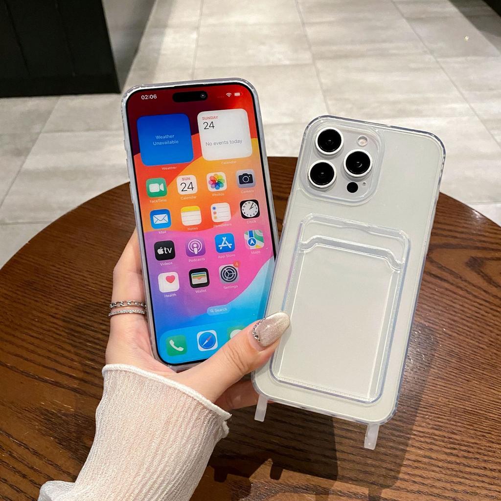 New Card Bag Suitable for Apple 16 Card Phone Case Lanyard Material Transparent IPhone 15 Soft Shell Protective Case