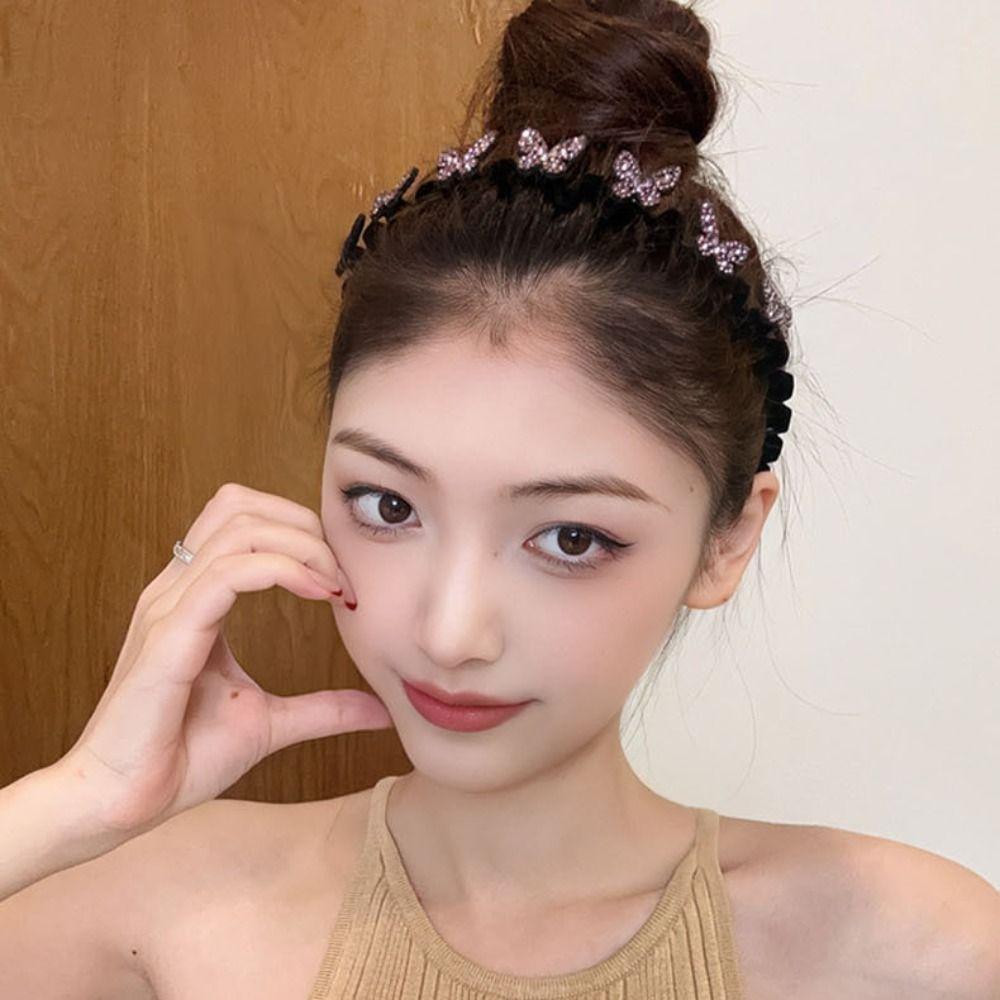 Wavy Star Headband Korean Style Butterfly Hair Band Retro Rhinestone Hair Hoop  Jewelry