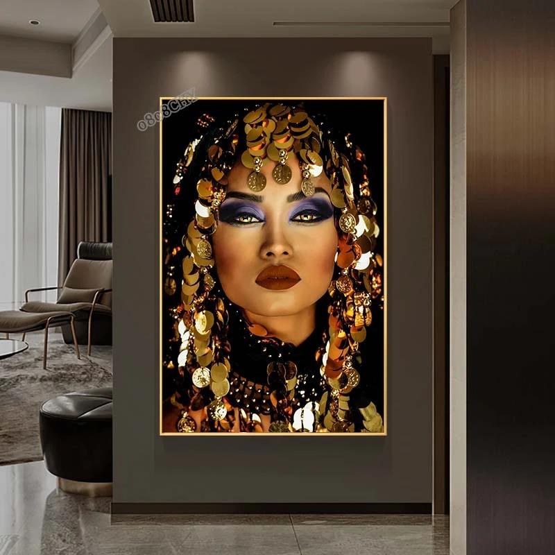 Egzotyczny urok piękna kobieta płótno artystyczne malarstwo moda postać plakaty i druki afrykańska kobieta obrazy na ścianę Home Decor