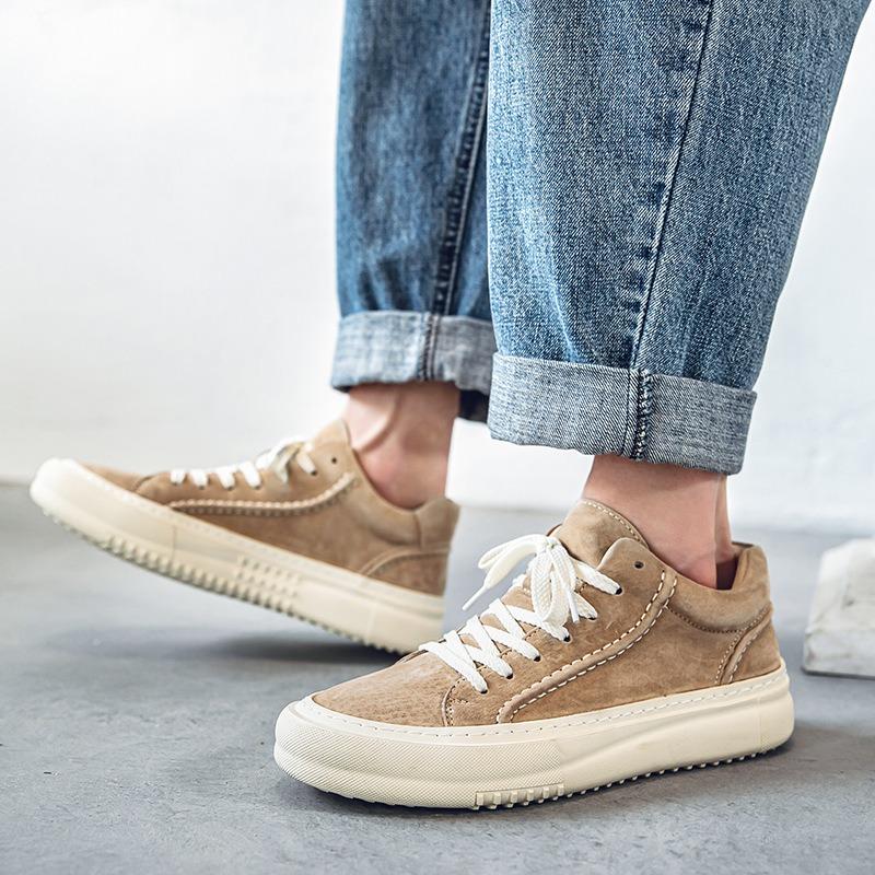Pigskin casual men's shoes new summer tooling function retro British board shoes low-top white shoes men