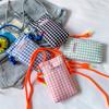 Fashion Mini Square Grid Canvas Shoulder Bag Portable Crossbody Mobile Phone Pouch Multifunctional Women Girls Lipstick Storage