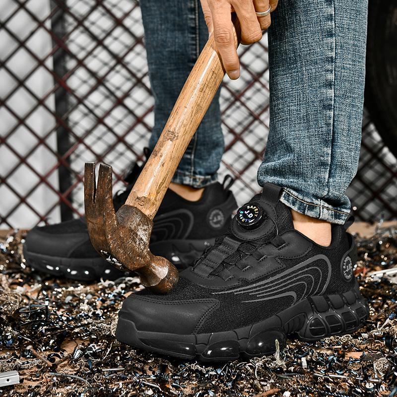 Mote Roterende Knapp Sikkerhetssko Menn Ståltå Sneakers Punkteringssikre Arbeidssikkerhetsstøvler Luftpute Sport Arbeidssko Knusesikre Støvler