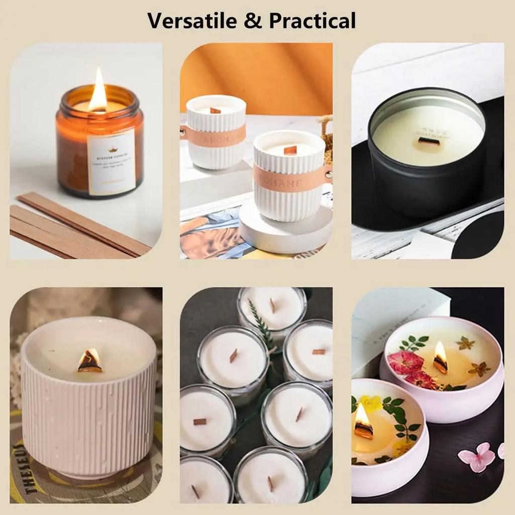 Wooden Wick Candle Making Kit with Clip Base Natural Smokeless DIY Candle Jar Supplies for Homemade Soy Wax Crafting Tools