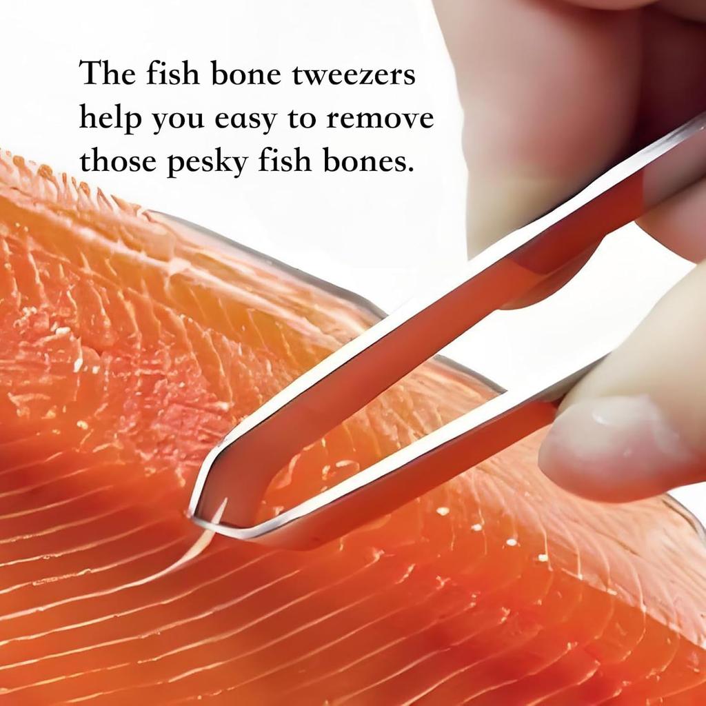 2 Pcs Fish Bone Tweezers, Stainless Steel Flat and Slant Pliers for Removing Meat Hair, Kitchen Salmon Trout