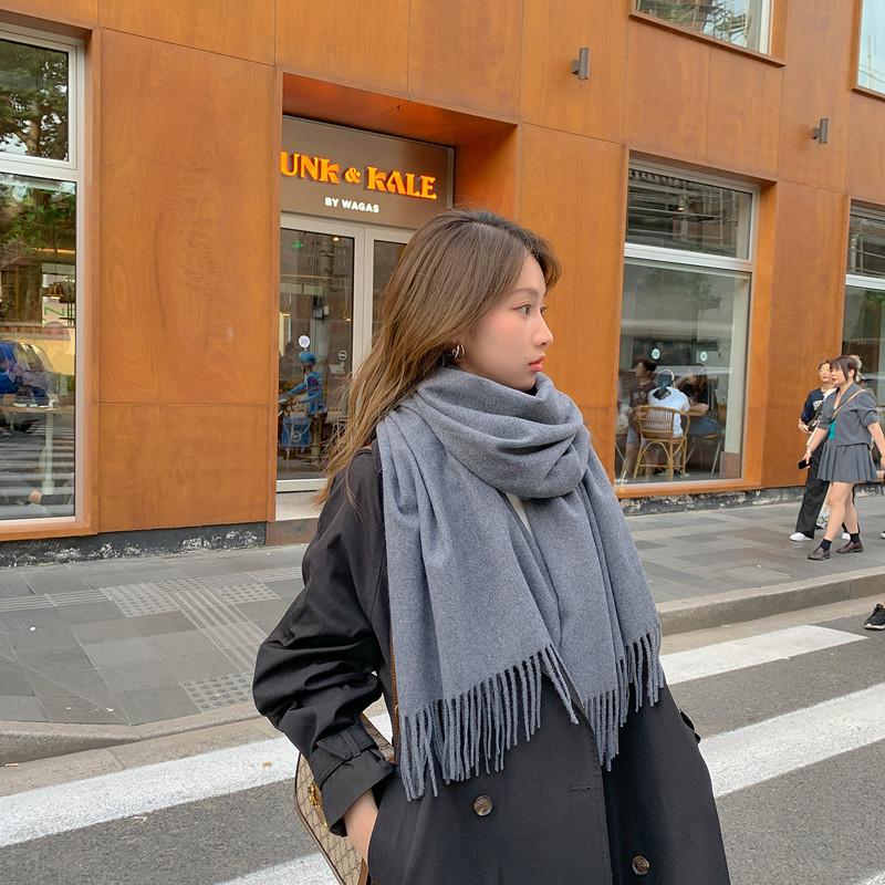Cashmere Wool Scarf - Thick, Solid Color, Unisex, Versatile, Korean Style for Autumn/Winter.