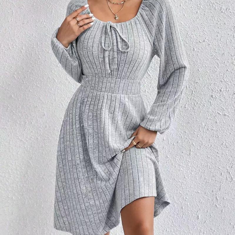 

Новинка для осени/зимы Женское вязаное облегающее сексуальное платье-бодикон с V-образным вырезом и длинным рукавом Однотонное повседневное миди-платье-свитер XL серый