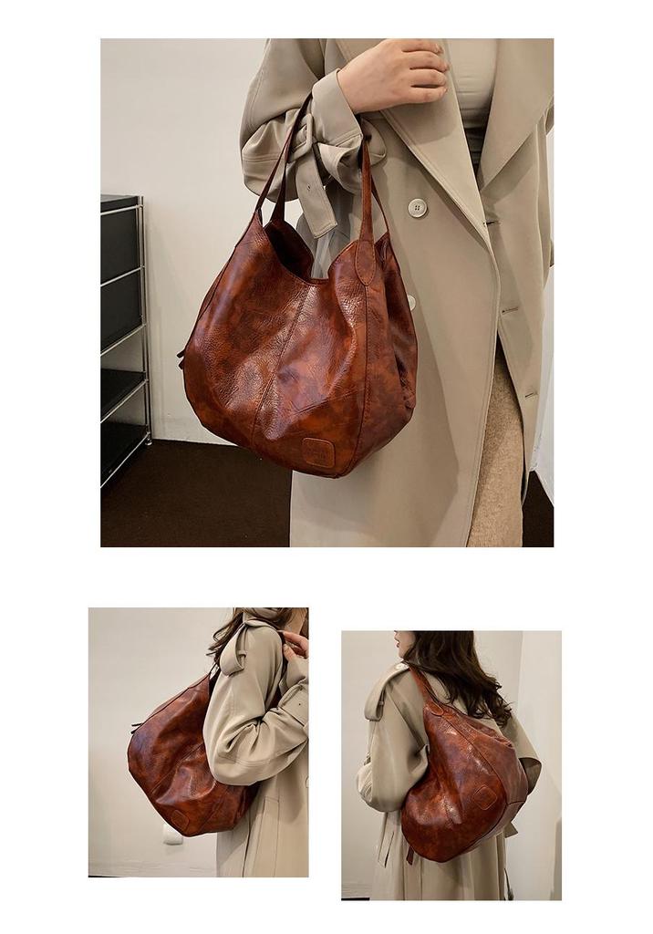 2026 European & American Retro Soft Leather Large-Capacity Tote Handbag