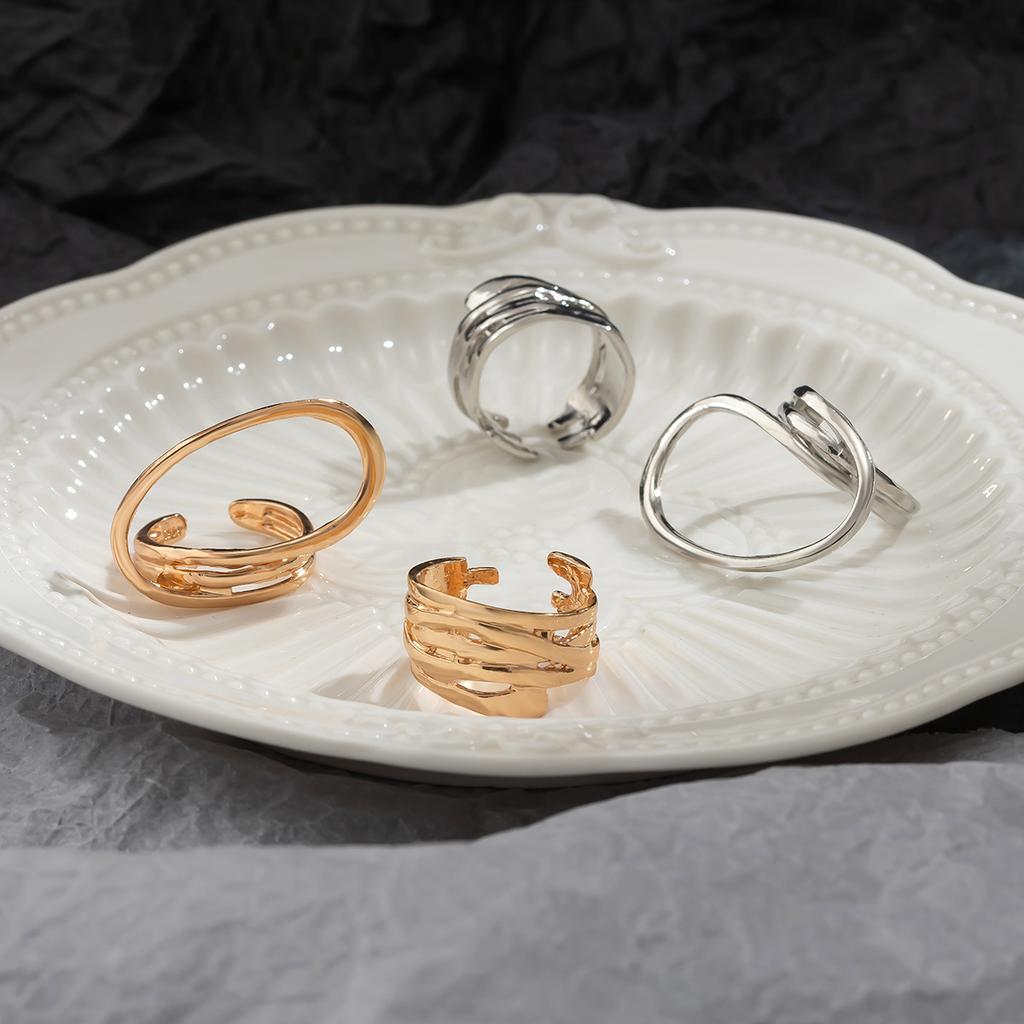 Hip-Hop Simple Hug Metal Texture Ring, Personalized Future Wind Geometric Opening Ring