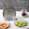 8Pc Clear Glass Plates With Holder,Light Luxury Glacier Pattern Snack Dishes,Small Appetizer Plates For Bones,Fruits,Desserts