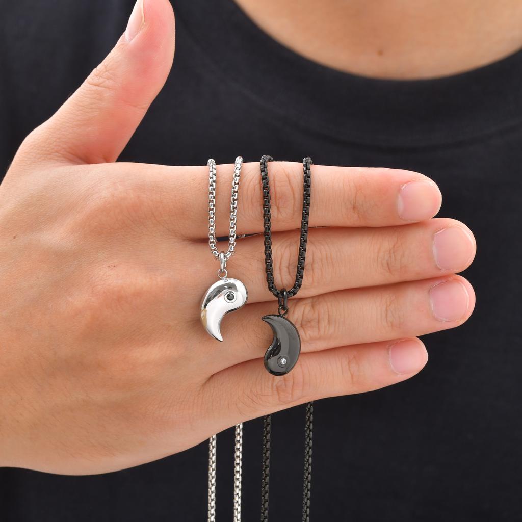 Mystical Ba Gua Zircon Necklace for Men Women, Stainless Steel Silver Taoist Pendant, Lucky Jewelry Gift