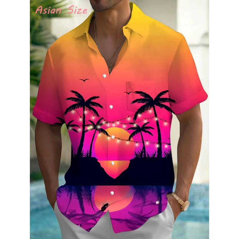Men s Tree Hawaiian Shirts Fashion Tropical Beach Short-sleeved Summer Shirt Men Button Casual Vacation Blouses 4XL