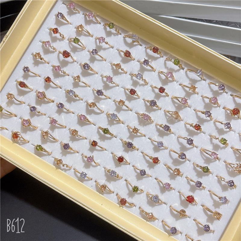 10Pcs Open simple zirconia ring, adjustable colorful zirconia ring, versatile finger ring, party accessory