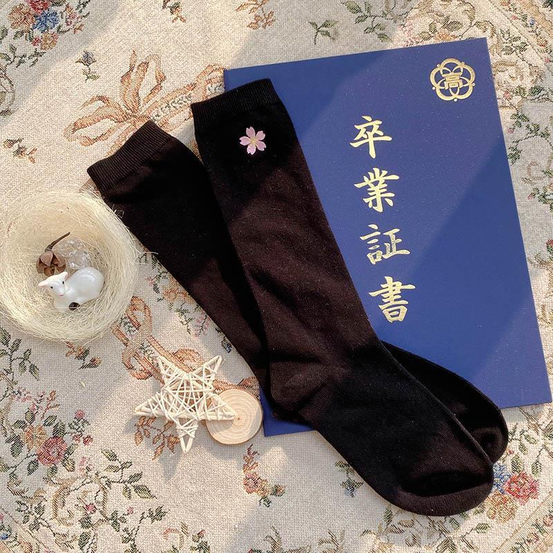 Japanese School Offering Sense Jk Socks Women'S Gold And Silver Silk Embroidery Badge Half-Leg Socks Medium Tube Uniform Socks Black And White Calf